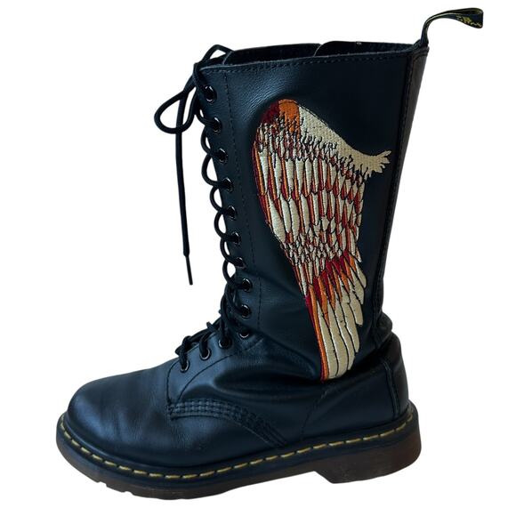 Dr. Martens Celeste Combat Boots Black Leather Angel Wings Women's Size 8 - Picture 11 of 11